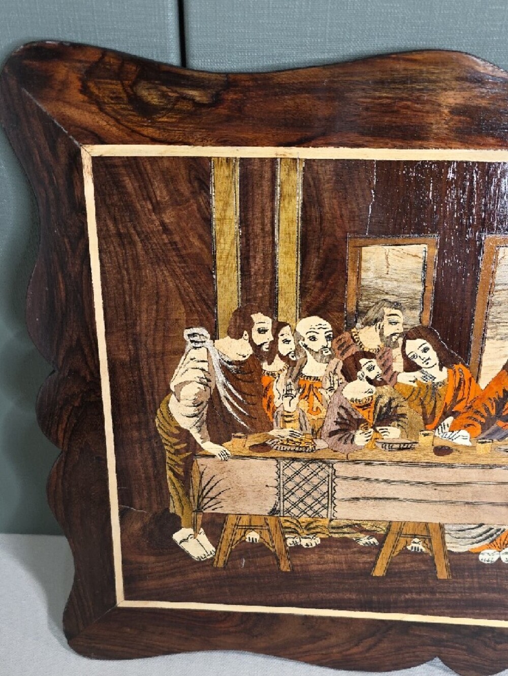 Beautiful Vintage Mysore Rosewood Inlay Panel "The Last Supper" Mendez Handcraft - Picture 5 of 6